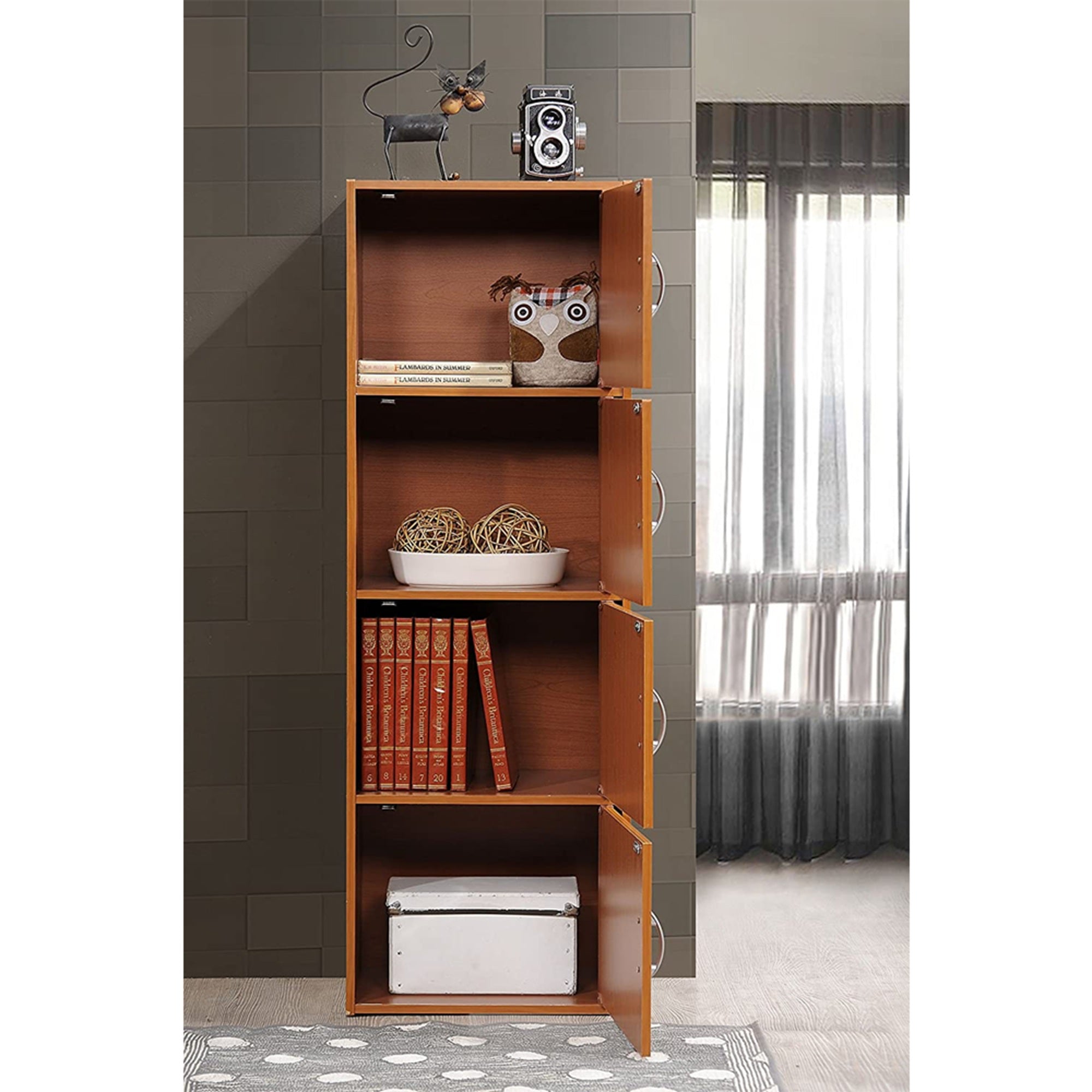 Hodedah 4 Shelf Enclosed Home and Office Storage Cabinet, Cherry (Open Box)