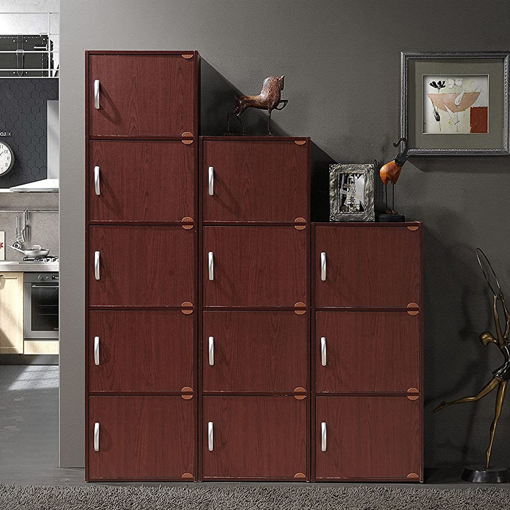 5 Shelf Home and Office Enclosed Organization Storage Cabinet, Mahogany (Used)