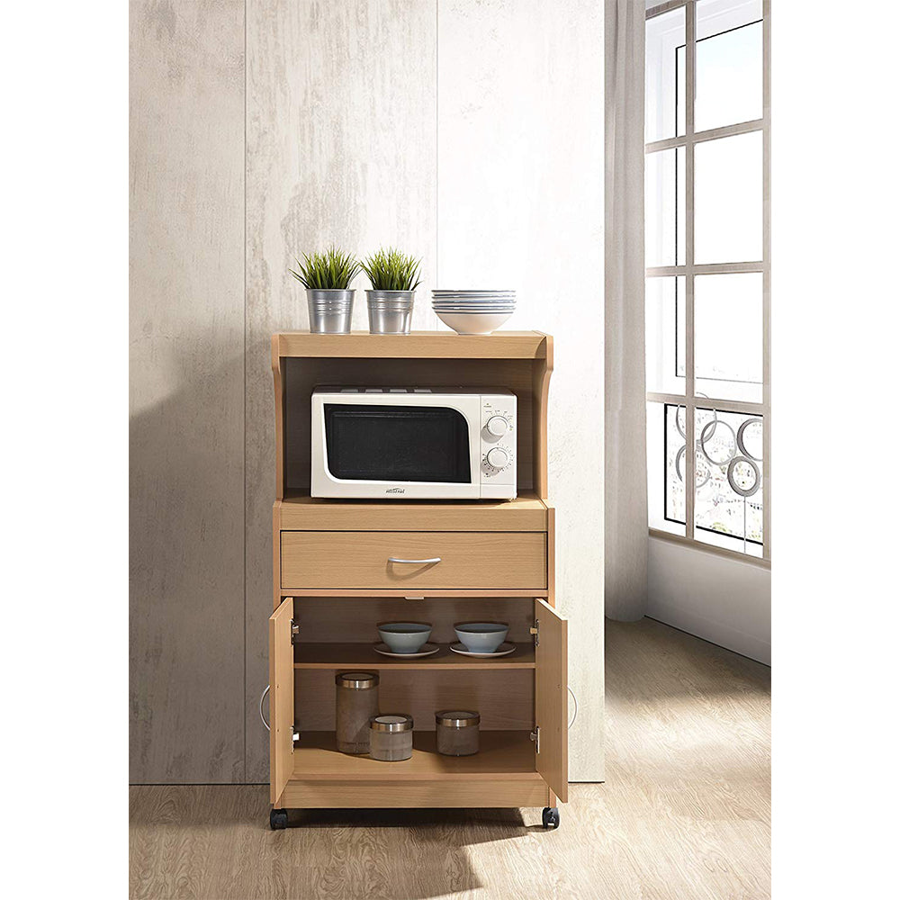 Hodedah HIK72 Microwave Kitchen Cart with Wheels Storage Shelf Cabinet, Gray - VMInnovations