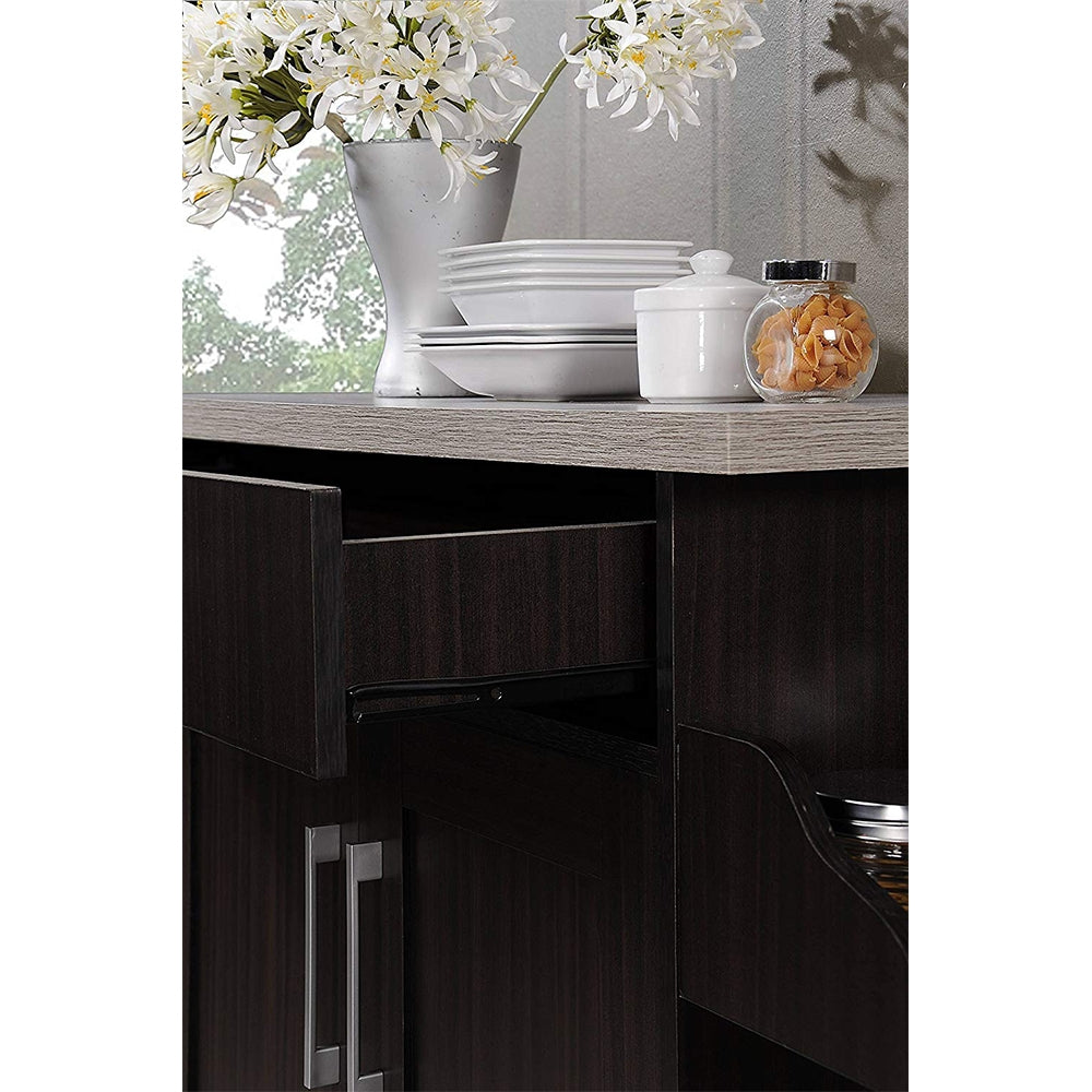Hodedah Wheeled Kitchen Island with Spice Rack and Towel Holder, Chocolate/Gray - VMInnovations