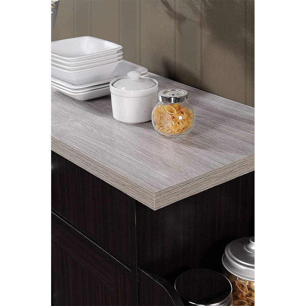 Hodedah Wheeled Kitchen Island with Spice Rack and Towel Holder, Chocolate/Gray - VMInnovations