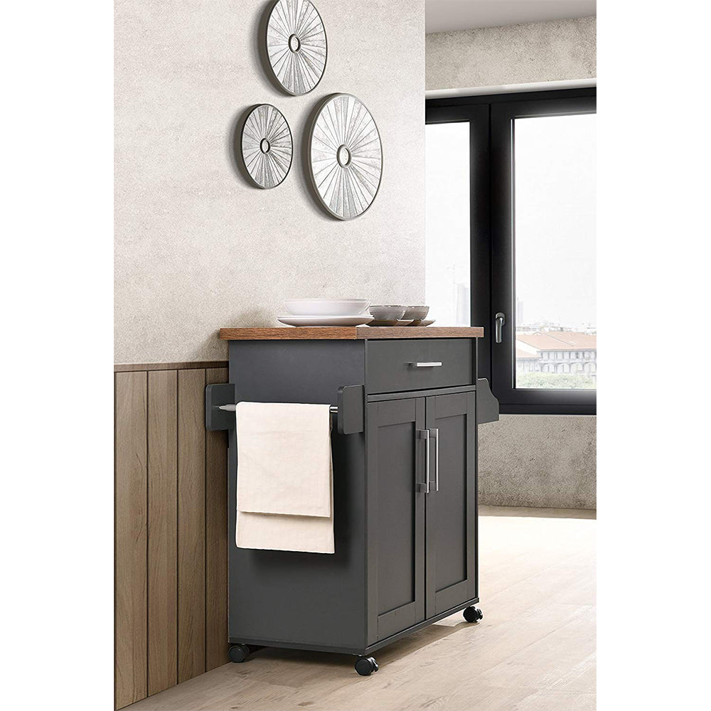 Hodedah Wheeled Kitchen Island Cart with Spice Rack and Towel Holder, Gray/Oak - VMInnovations