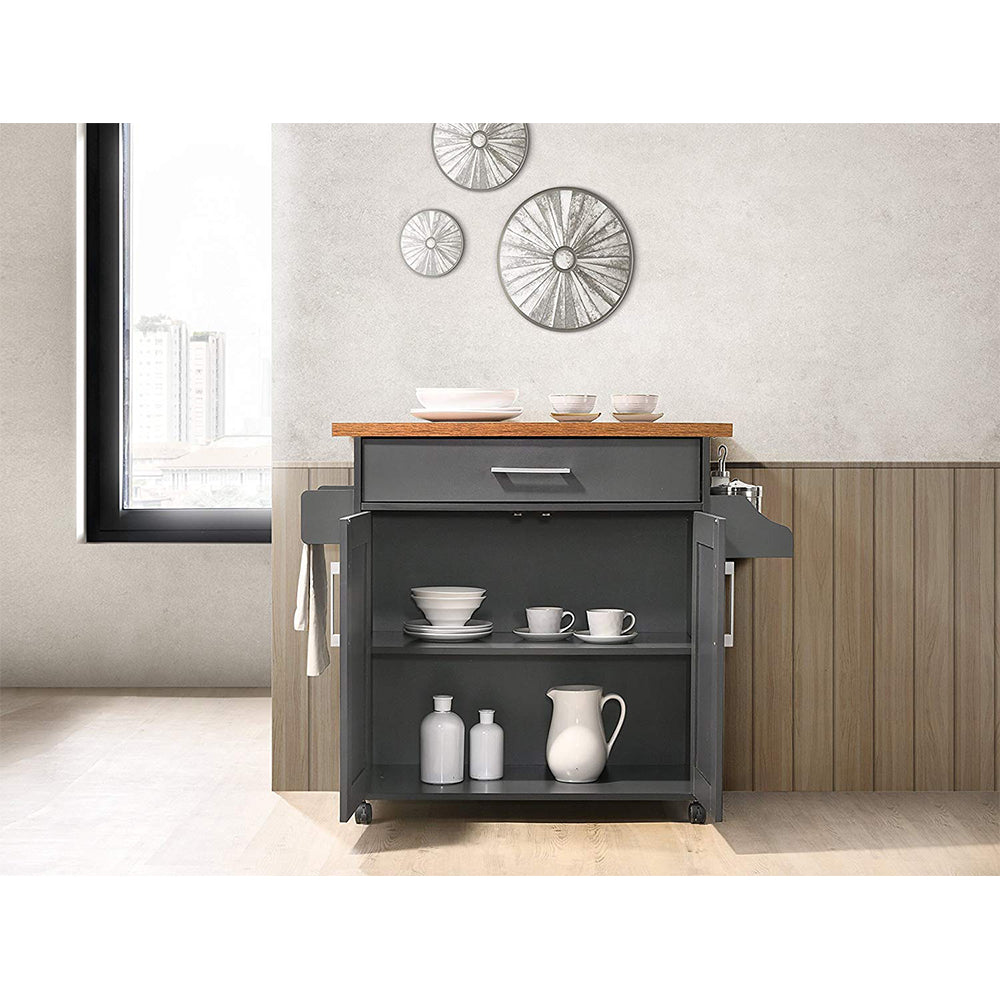 Hodedah Wheeled Kitchen Island Cart with Spice Rack and Towel Holder (For Parts) - VMInnovations