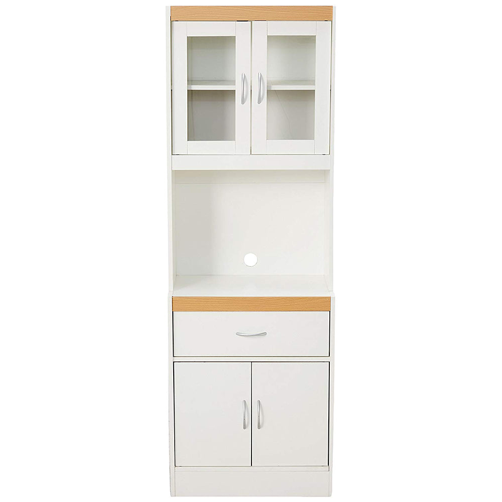 Hodedah Kitchen Storage Cabinet w/ Open Space for Microwave, White (Open Box) - VMInnovations