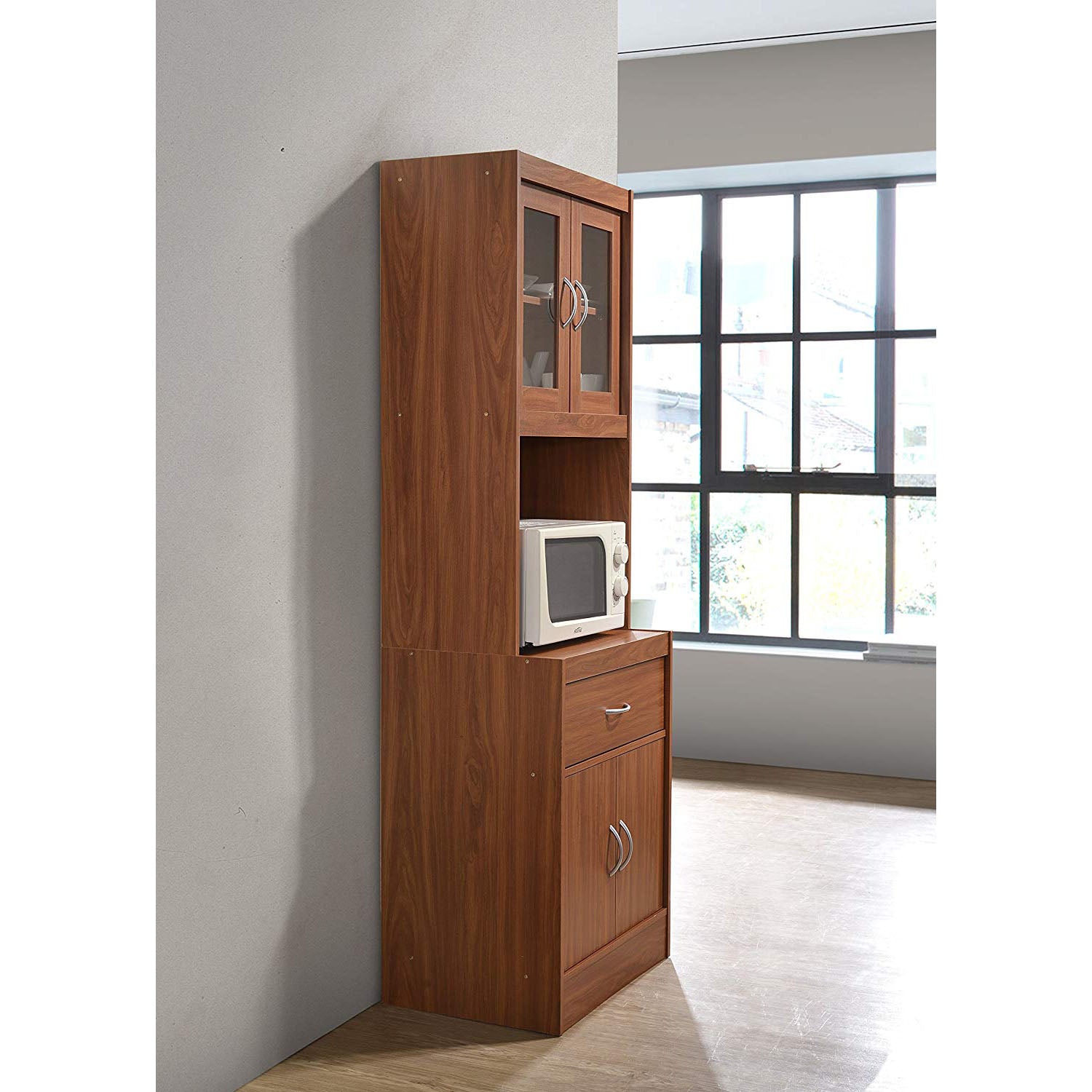 Hodedah Import 70" Tall Enclosed Kitchen Cabinet with Drawer, Cherry (Used) - VMInnovations