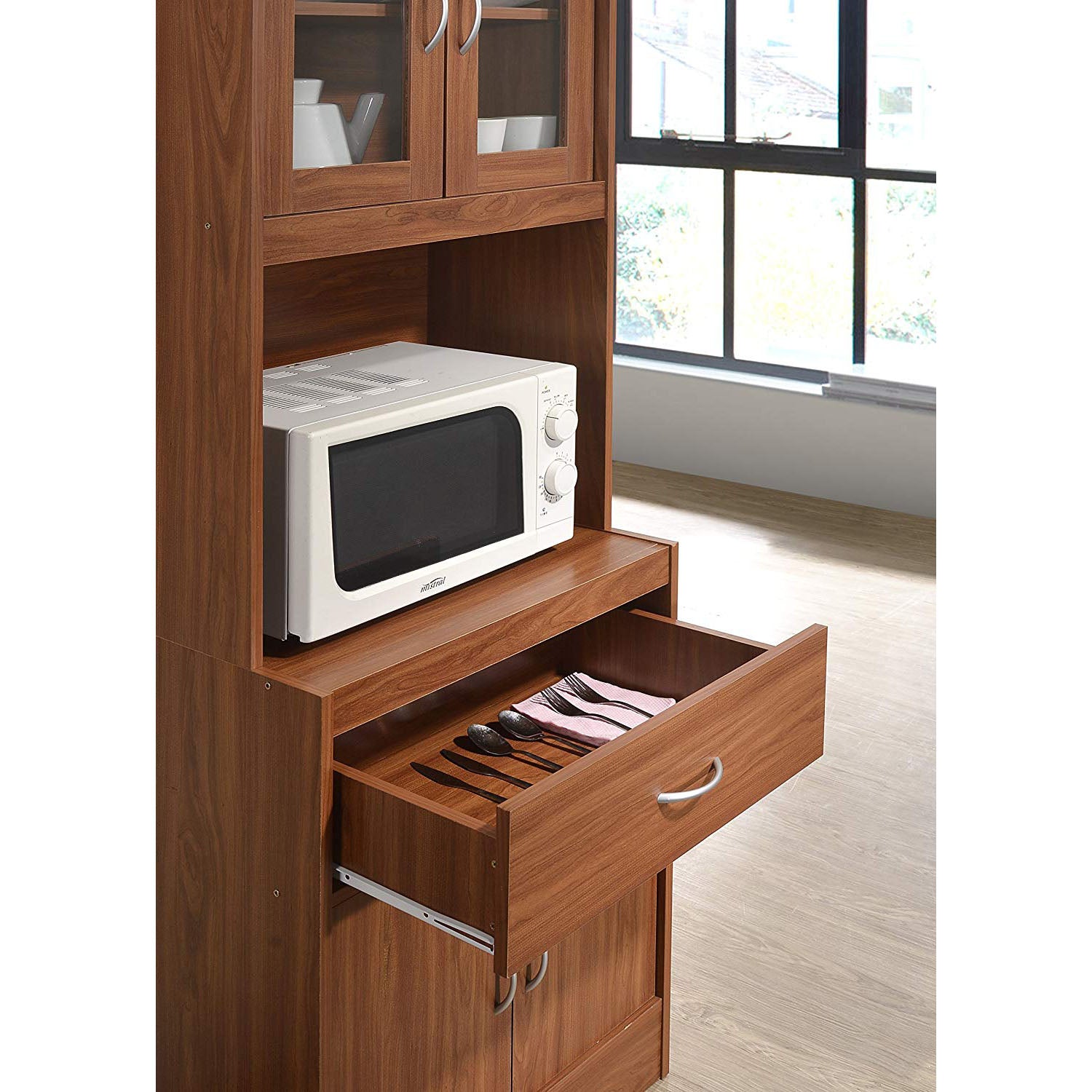 Hodedah Import 70" Tall Enclosed Kitchen Cabinet with Drawer, Cherry (Used) - VMInnovations