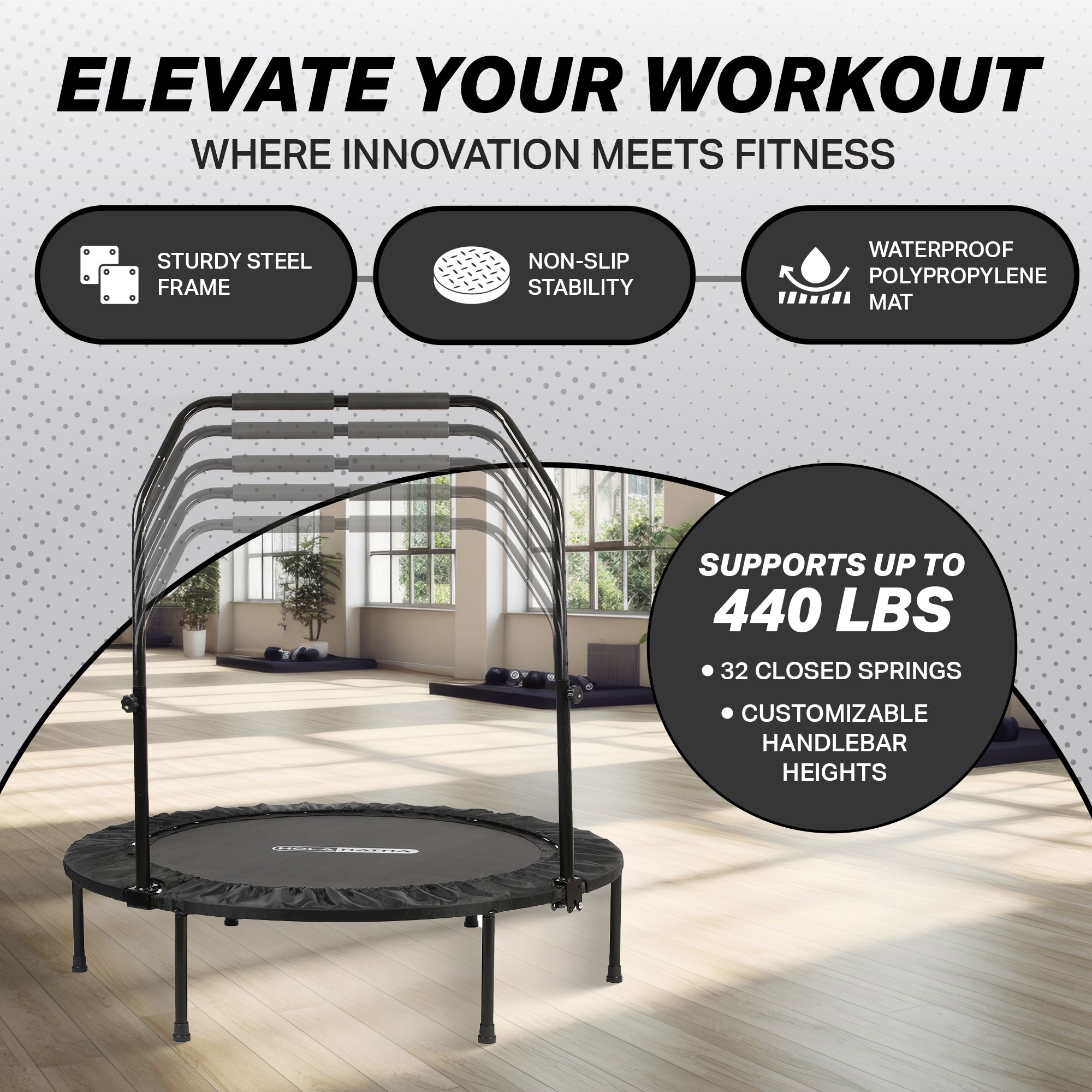 HolaHatha 40" Foldable Mini Trampoline Fitness Rebounder w/Handle (Used) - VMInnovations