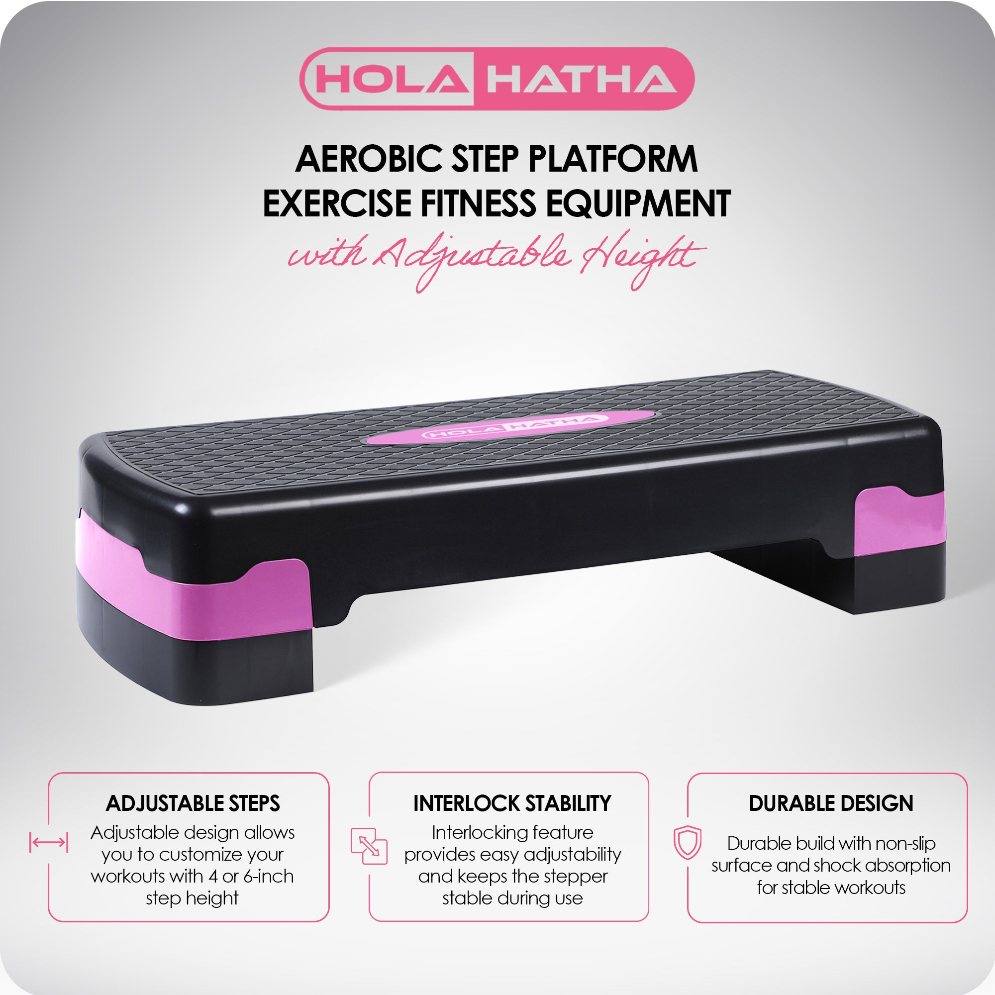 HolaHatha Aerobic Step Exercise Fitness Equipment w/Adjustable Height (Open Box) - VMInnovations
