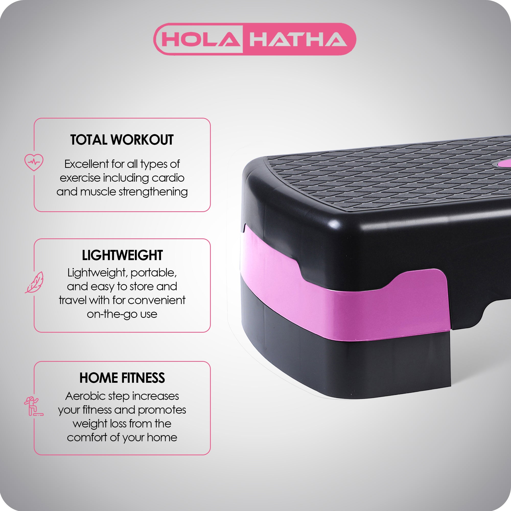 HolaHatha Aerobic Step Exercise Fitness Equipment w/Adjustable Height (Open Box) - VMInnovations