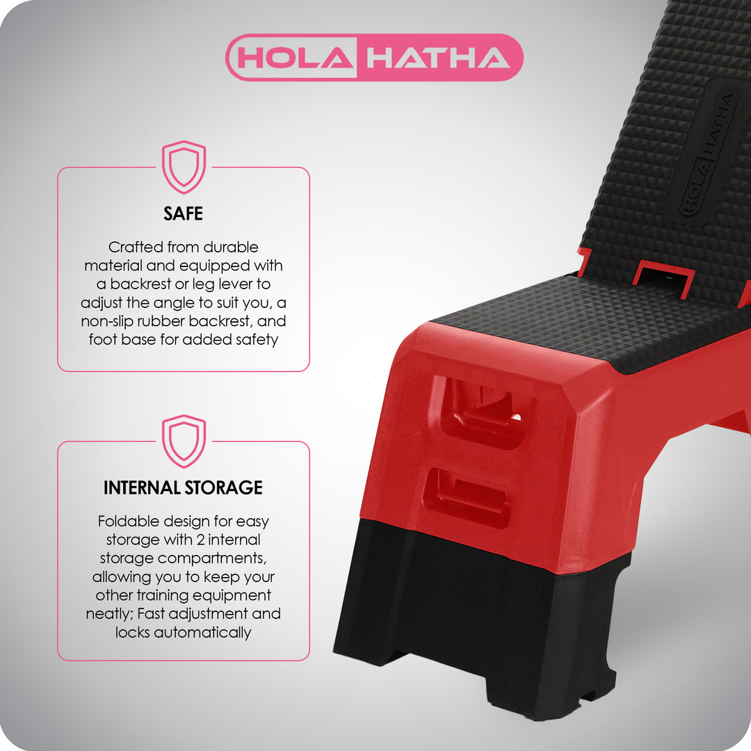 HolaHatha Multifunctional Fitness Aerobic Deck with Storage Compartment, Red - VMInnovations