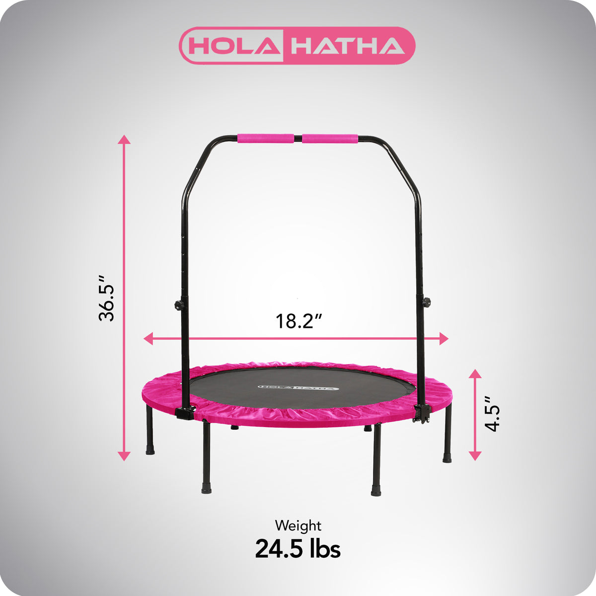 HolaHatha 48" Foldable Mini Fitness Trampoline w/Adjustable Handle, Pink (Used)