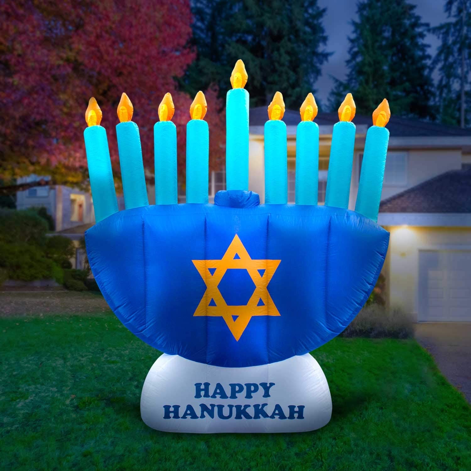Holidayana 8 Ft Tall Giant Inflatable Hanukkah Menorah Yard Decoration(Open Box)