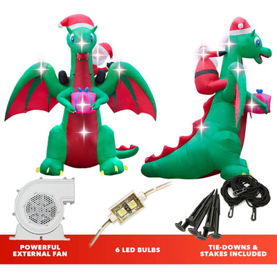 Holidayana 9' Giant Inflatable Santa Claus Riding Dragon Holiday Yard Decoration