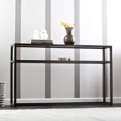 SEI Furniture Baldrick Matte Finish Metal Console Table with Glass Shelf, Black