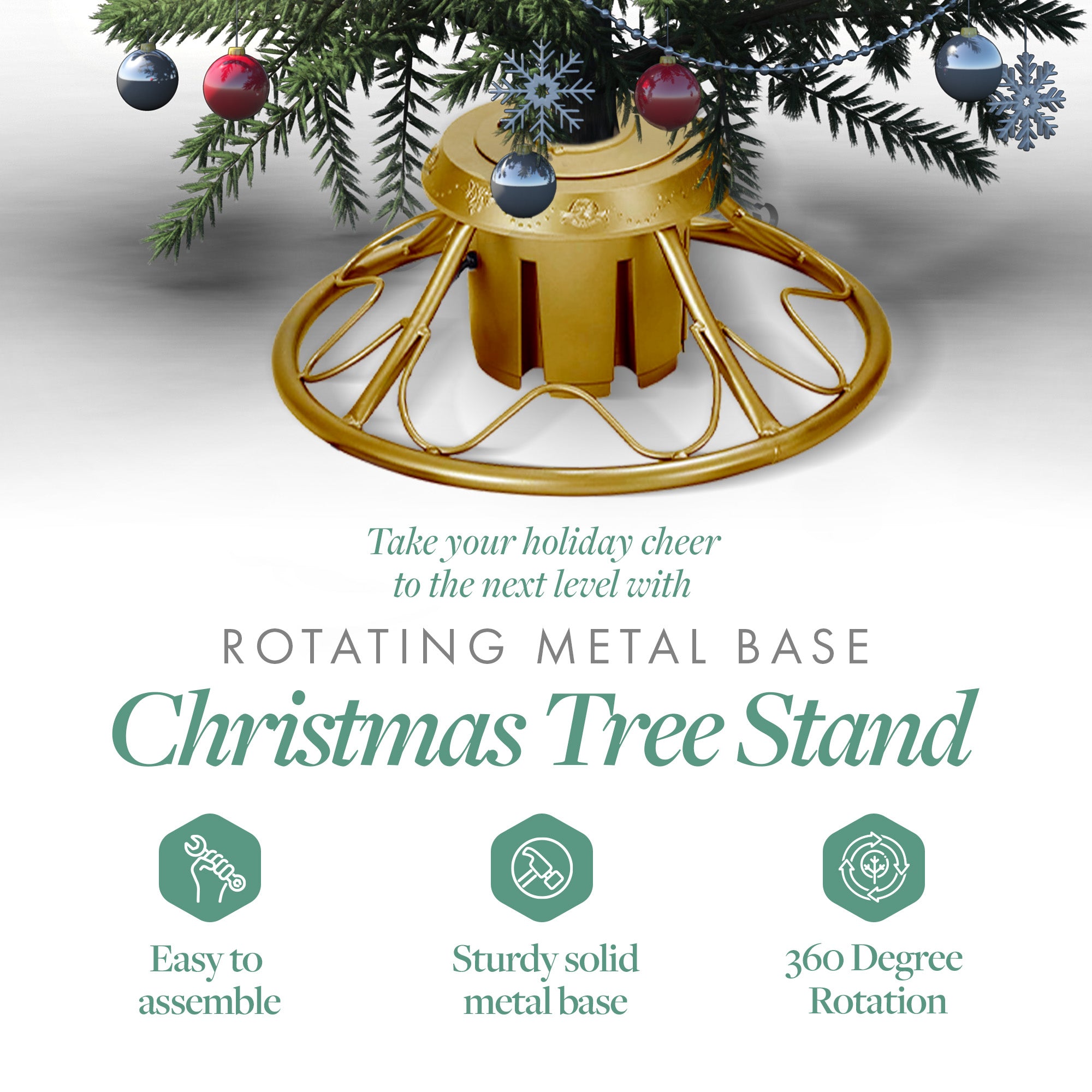 Home Heritage Golden Rotating Christmas Tree Stand up to 9 Ft Tall (For Parts) - VMInnovations