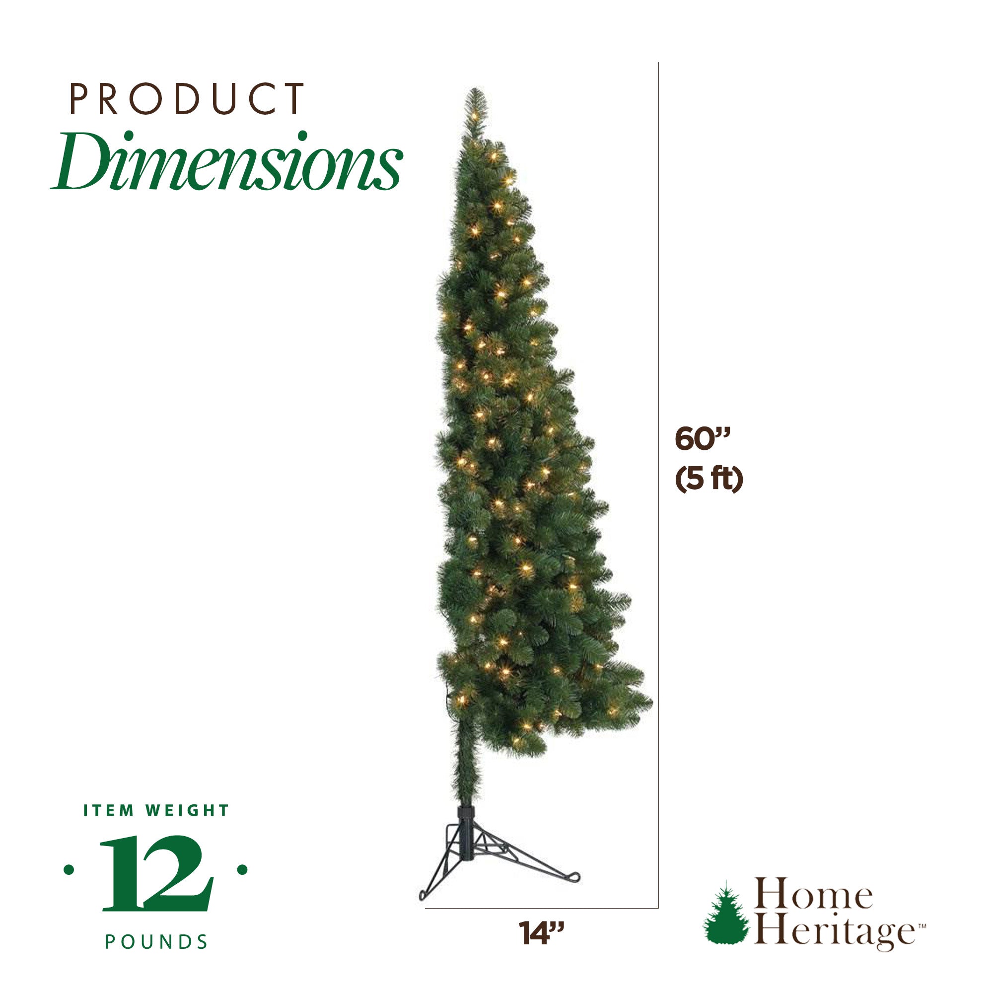 Home Heritage Half Pine 5' Pre-Lit Artificial Christmas Tree, 100 Warm White LED - VMInnovations