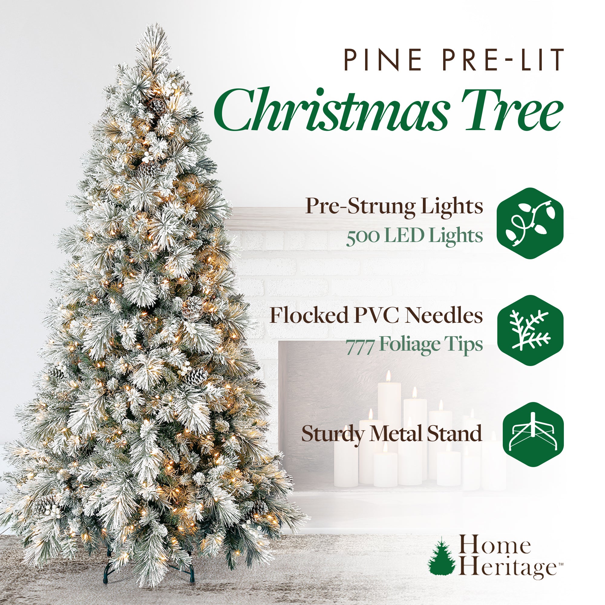 Home Heritage Snowdrift 6.5' PreLit Artificial Tree, Berries/Pinecones(Used)