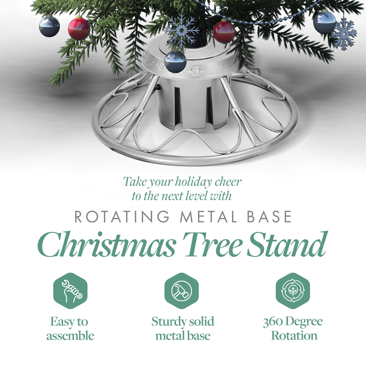Home Heritage 1-1.75" Artificial Christmas Tree Base Rotating Metal Stand, Silver - VMInnovations