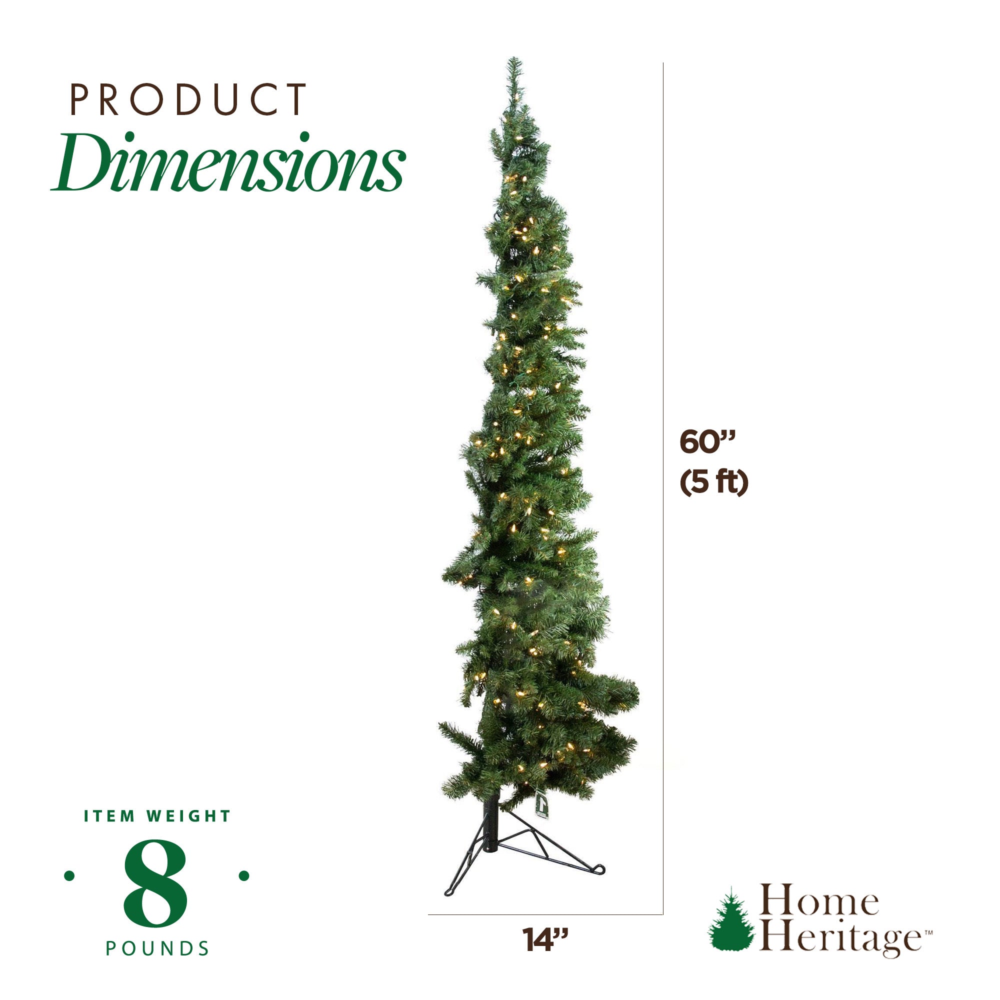Home Heritage Corner 5 Foot 100 LED Pre-Lit Artificial Christmas Tree, Green