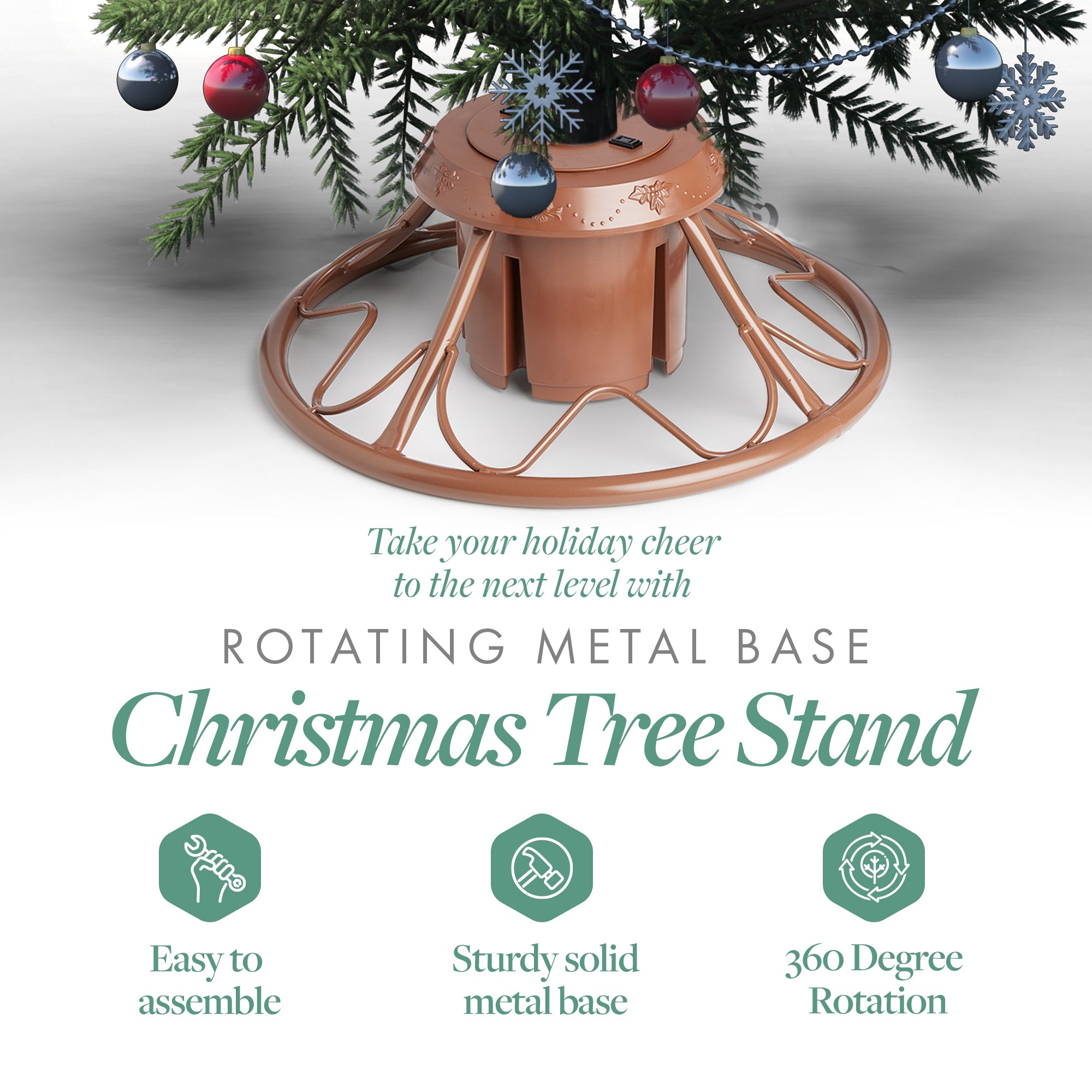 Home Heritage 1-1.75" Artificial Christmas Tree Base Rotating Metal Stand, Brown - VMInnovations