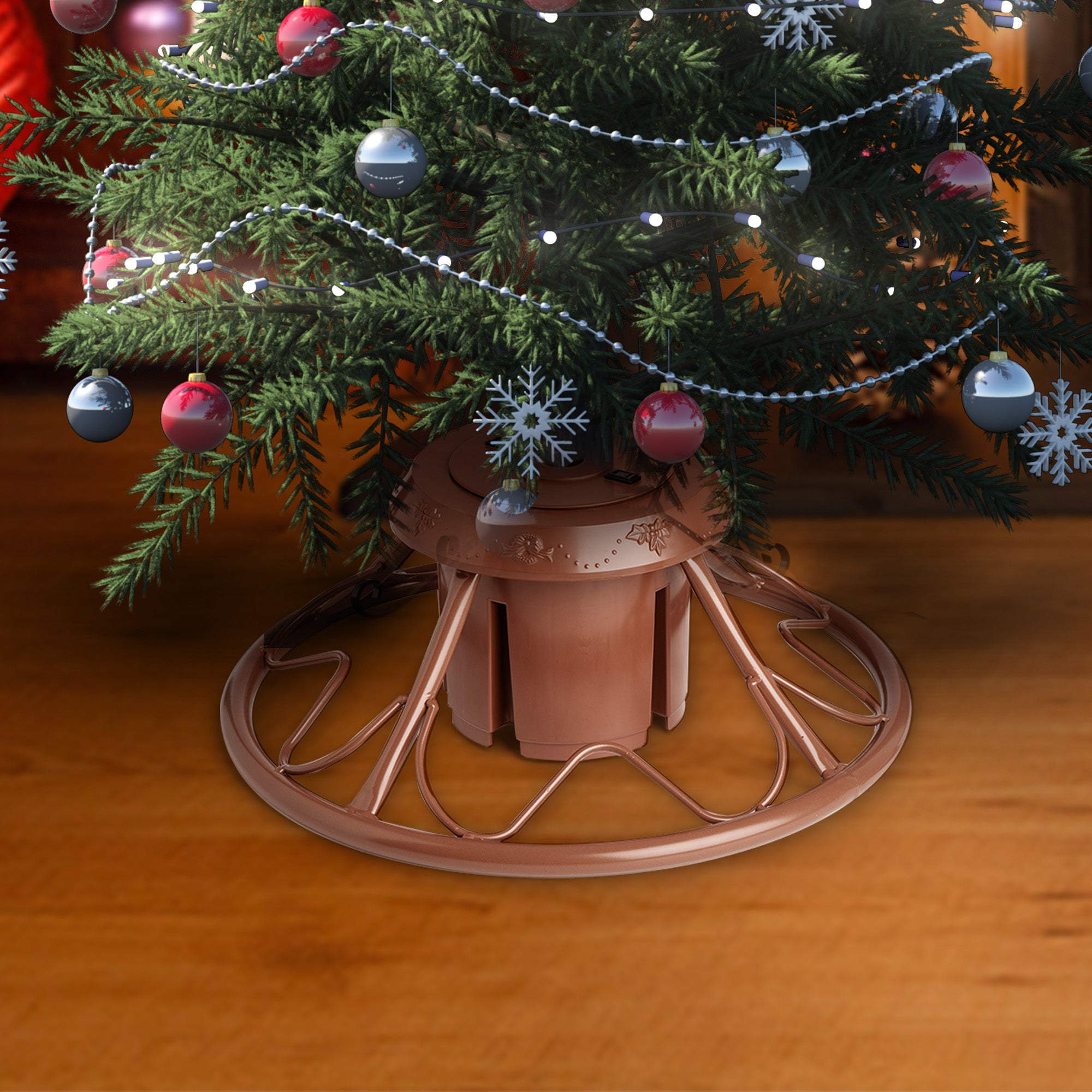 Home Heritage 1-1.75" Artificial Christmas Tree Base Rotating Metal Stand, Brown - VMInnovations