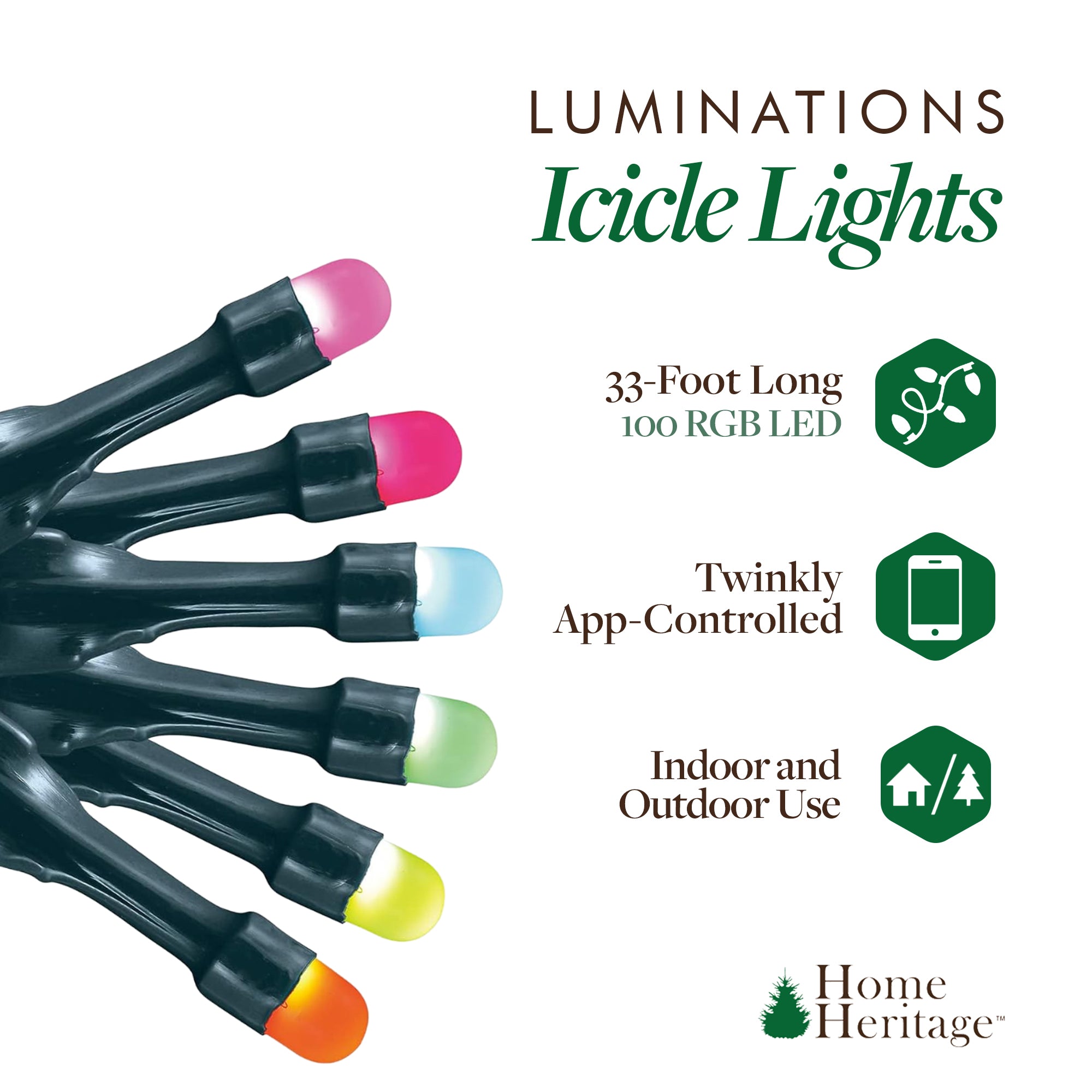 Home Heritage Lumations 33 Ft RGB LED Indoor/Outdoor String Lights, 100 Count