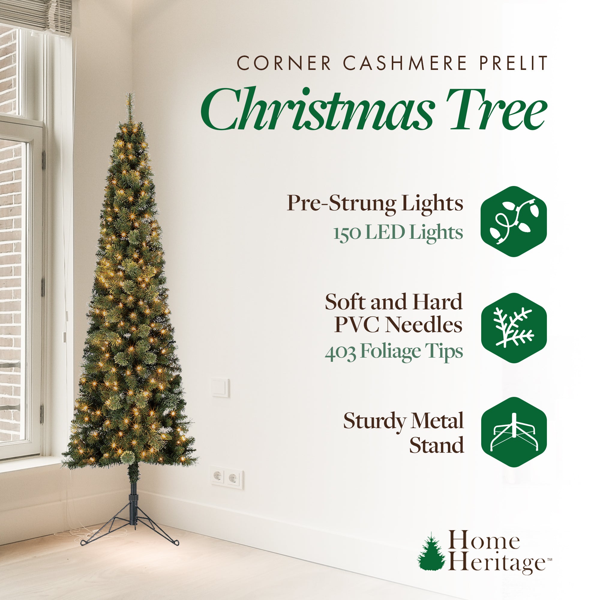 Home Heritage Cashmere 7 Ft Artificial Christmas Tree with LED Lights (Open Box) - VMInnovations