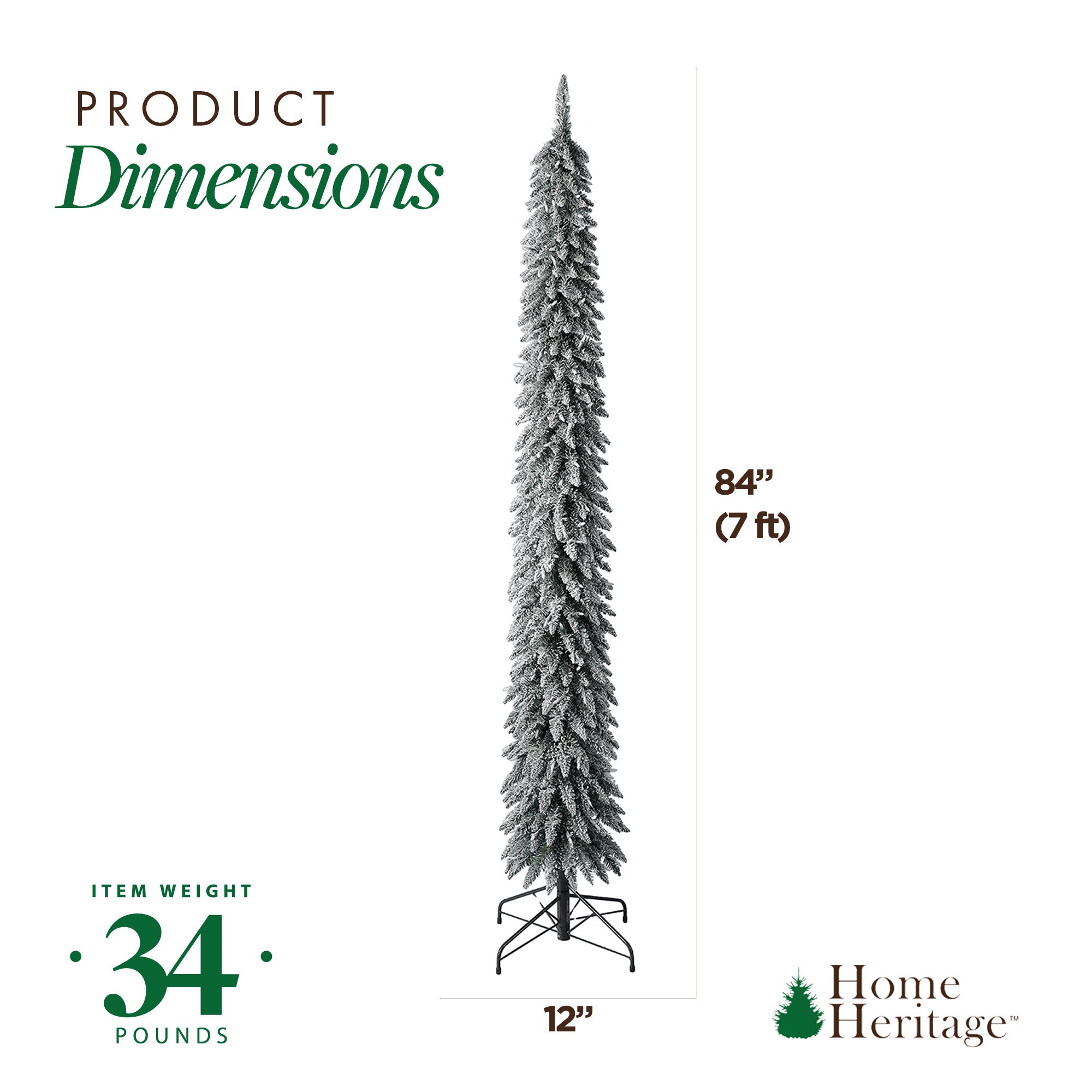 Home Heritage Albert 7' Flocked Pencil 200 LED Pre-Lit Artificial Christmas Tree