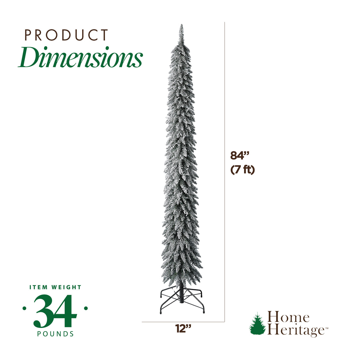 Home Heritage Albert 7' Flocked Pencil 200 LED Pre-Lit Artificial Christmas Tree