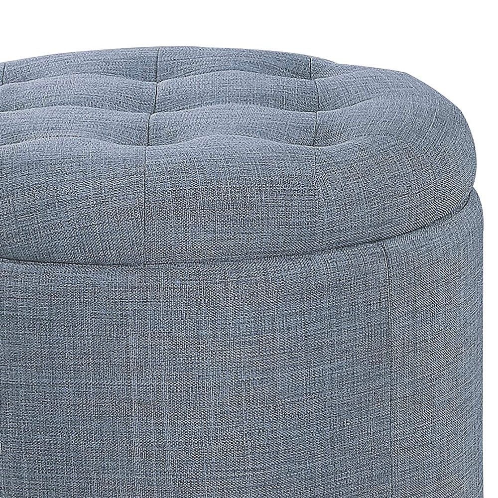Homelegance Cleo Round Cushioned Lift Top Storage Ottoman Accent Seat, Blue