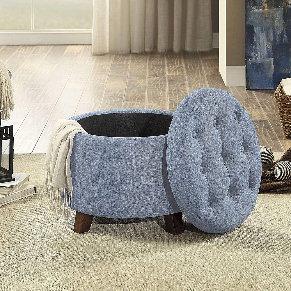 Homelegance Cleo Round Cushioned Lift Top Storage Ottoman Accent Seat, Blue