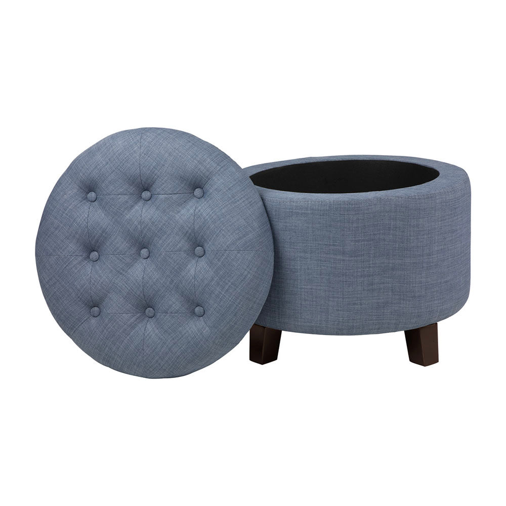Homelegance Cleo Round Cushioned Lift Top Storage Ottoman Accent Seat, Blue