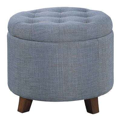 Homelegance Cleo Round Cushioned Lift Top Storage Ottoman Accent Seat, Blue