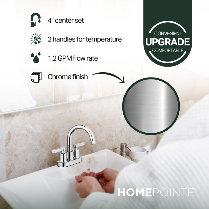 HomePointe Mid Arch Double Handle Lavatory Faucet with Pop Up, Chrome Finish - VMInnovations