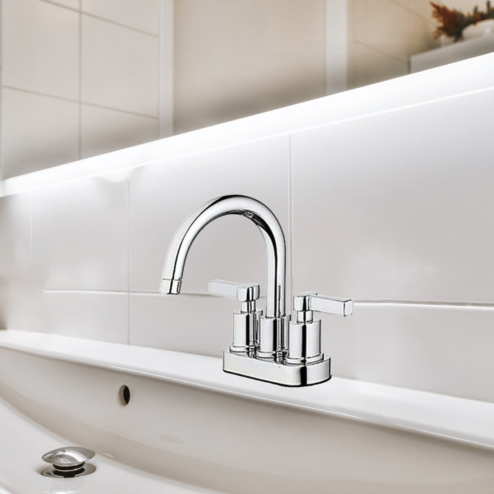 HomePointe Mid Arch Double Handle Lavatory Faucet with Pop Up, Chrome Finish - VMInnovations