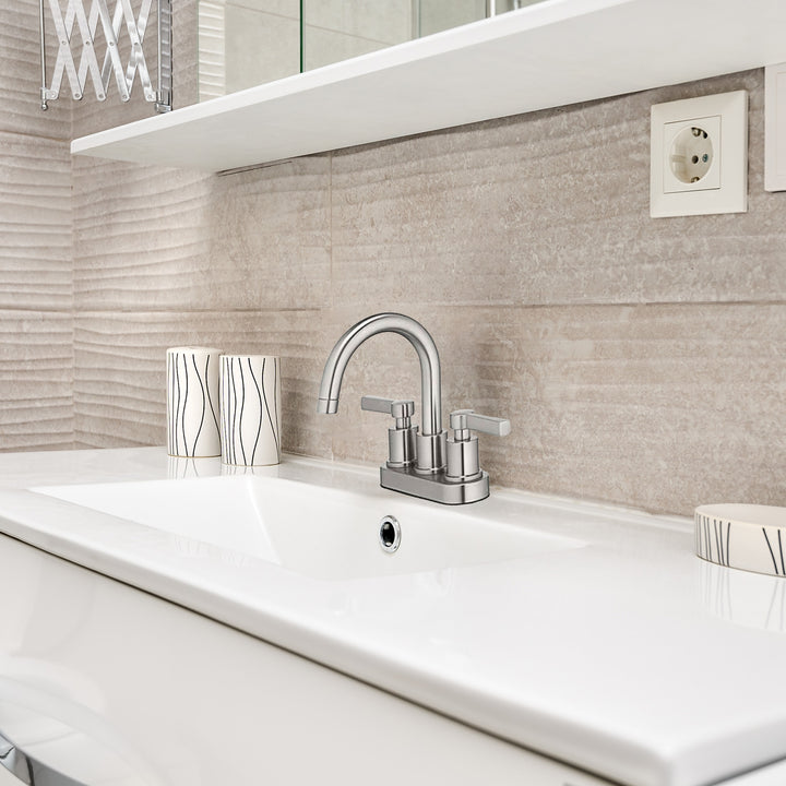 HomePointe Mid-Arch Double Handle Lavatory Faucet with Pop-Up, Brushed Nickel - VMInnovations