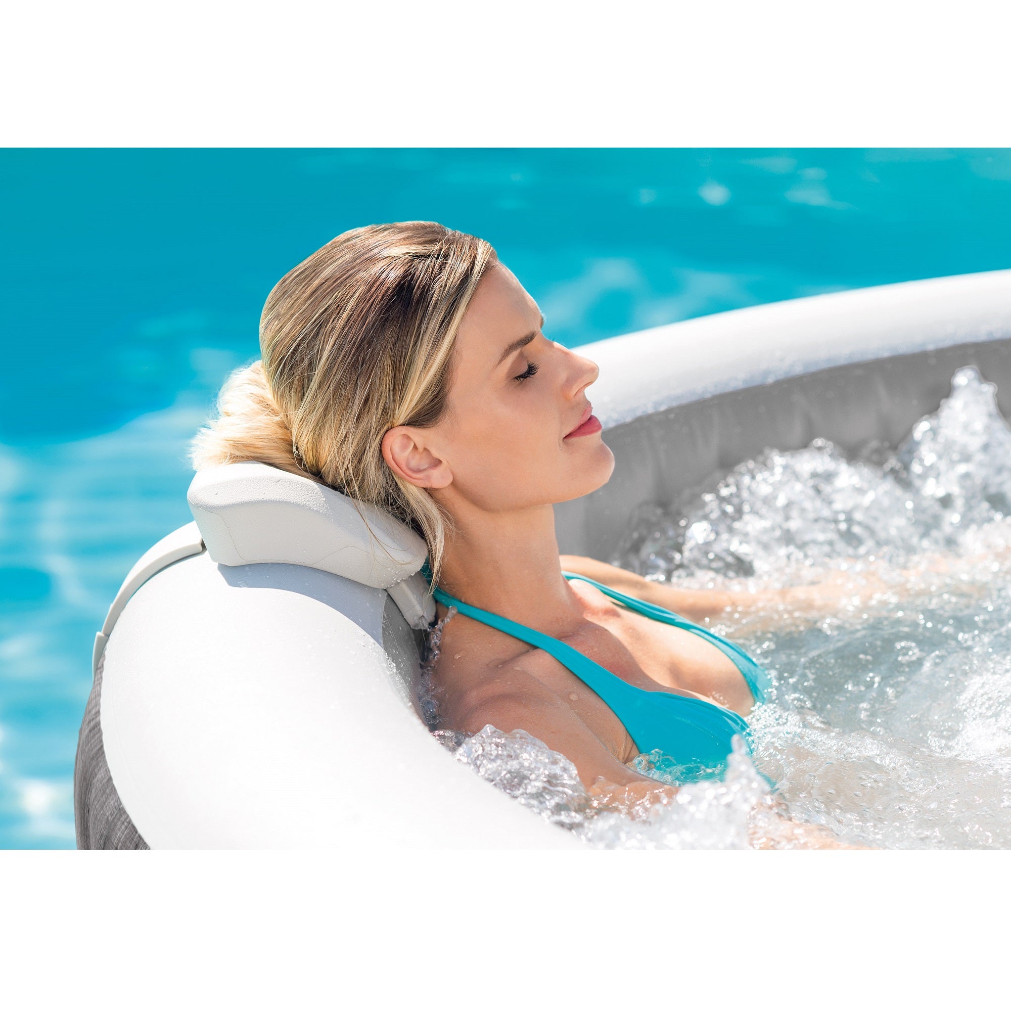 Intex 28439E Greywood Deluxe 4 Person Inflatable Hot Tub Bubble Jet Spa, Grey