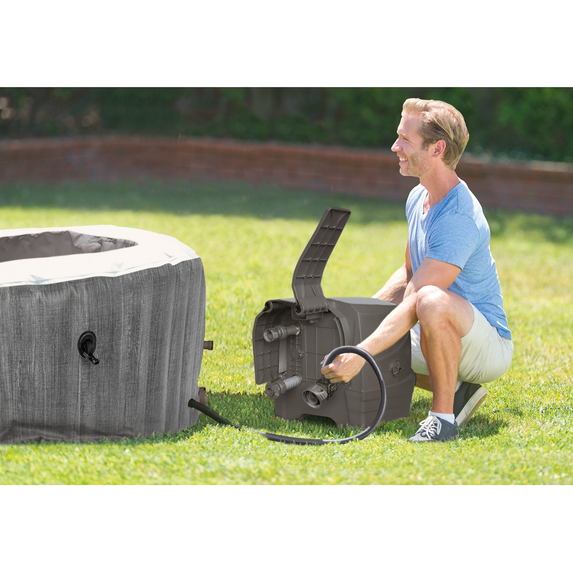 Intex Greywood Deluxe 4 Person Inflatable Hot Tub Bubble Jet Spa, Grey(Open Box) - VMInnovations