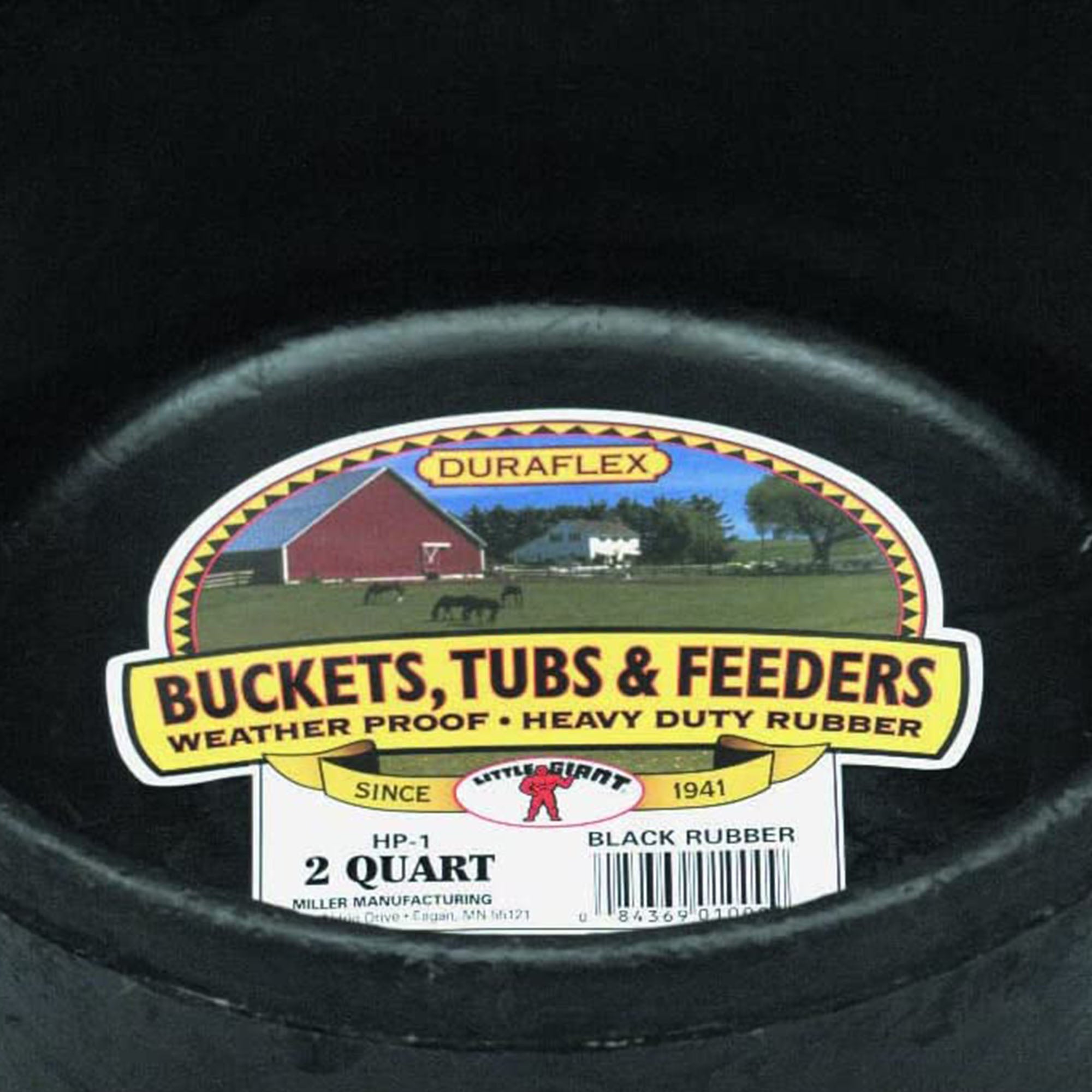 Little Giant Durable Weatherproof 2 Quart Rubber Tub Feeder Pan Bowl, Black