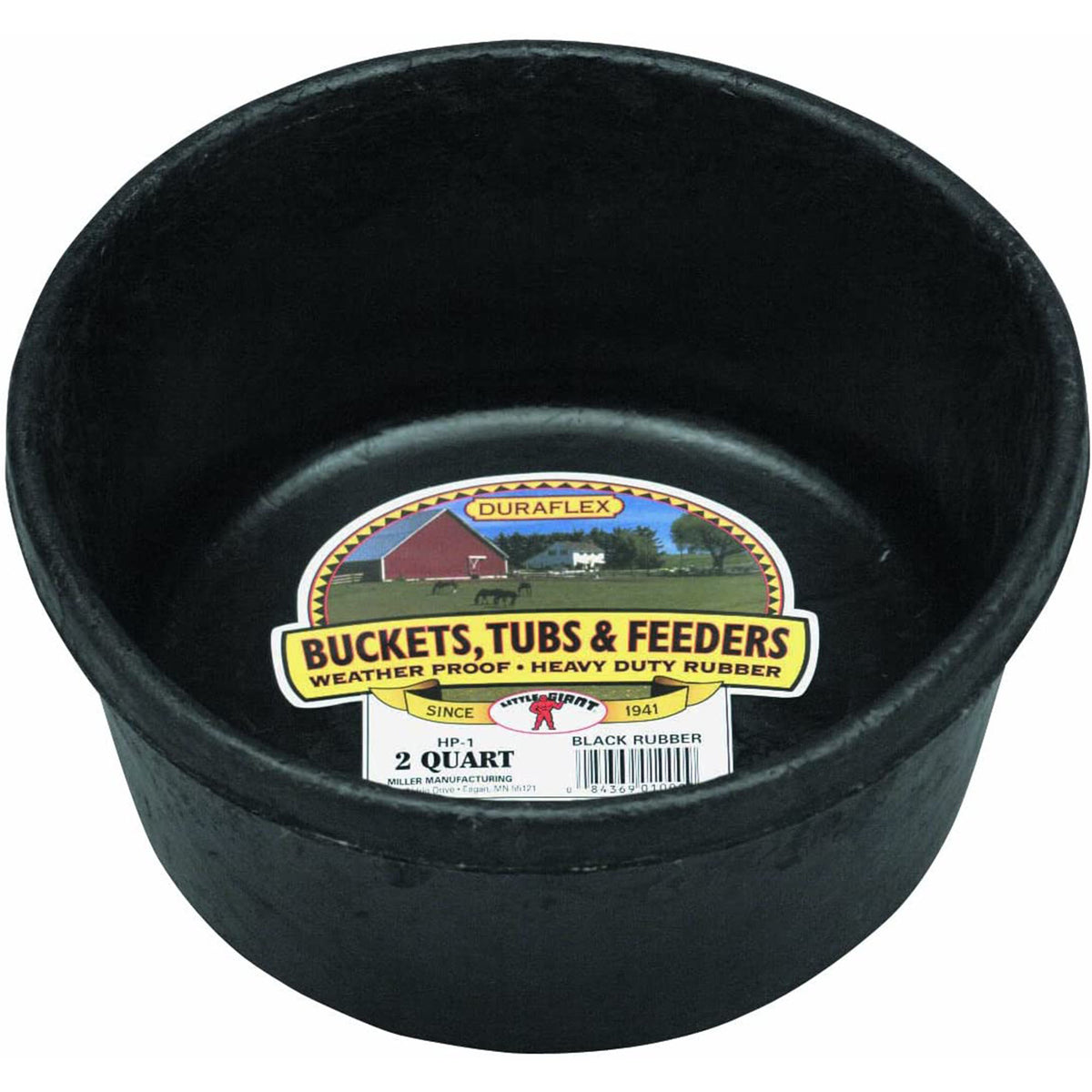 Little Giant Weatherproof 2 Quart Rubber Tub Feeder Pan Bowl, Black (Open Box)