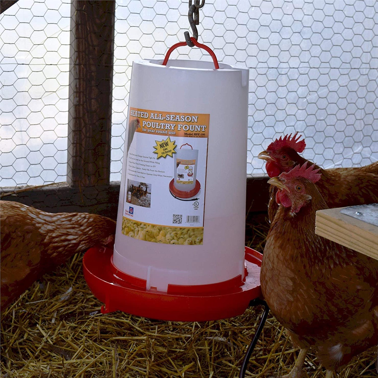 Farm Innovators Heated Plastic Hanging Poultry Water Fountain, Red (4 Pack) - VMInnovations
