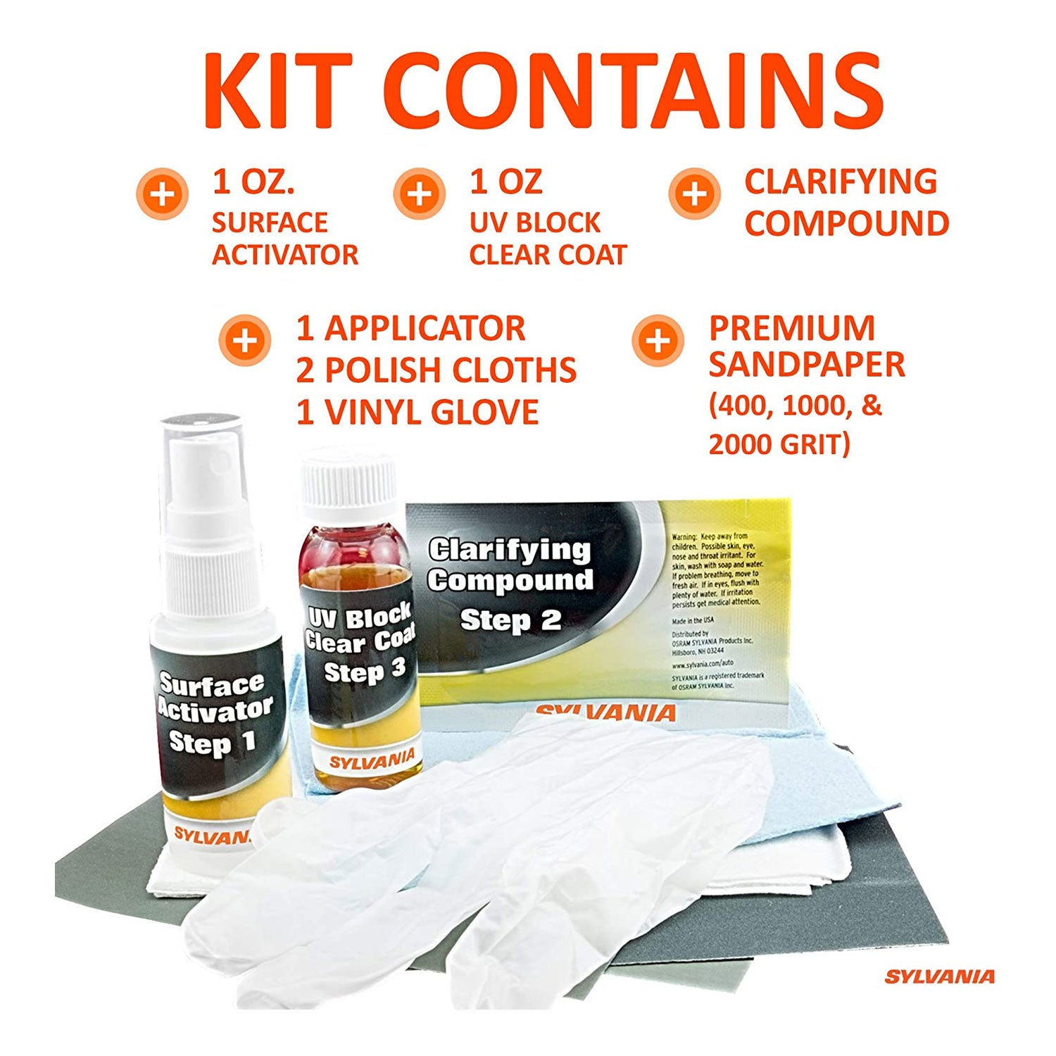Sylvania HRK.BX Car Headlight Lens Restoration Kit Detailing Supplies (Open Box)