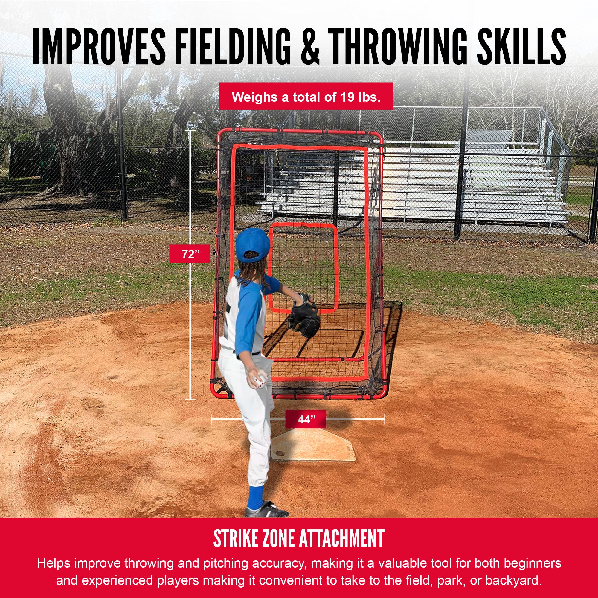 Hit Run Steal Baseball/Softball Pitchback Net w/ Adjustable Legs, Red (Open Box) - VMInnovations
