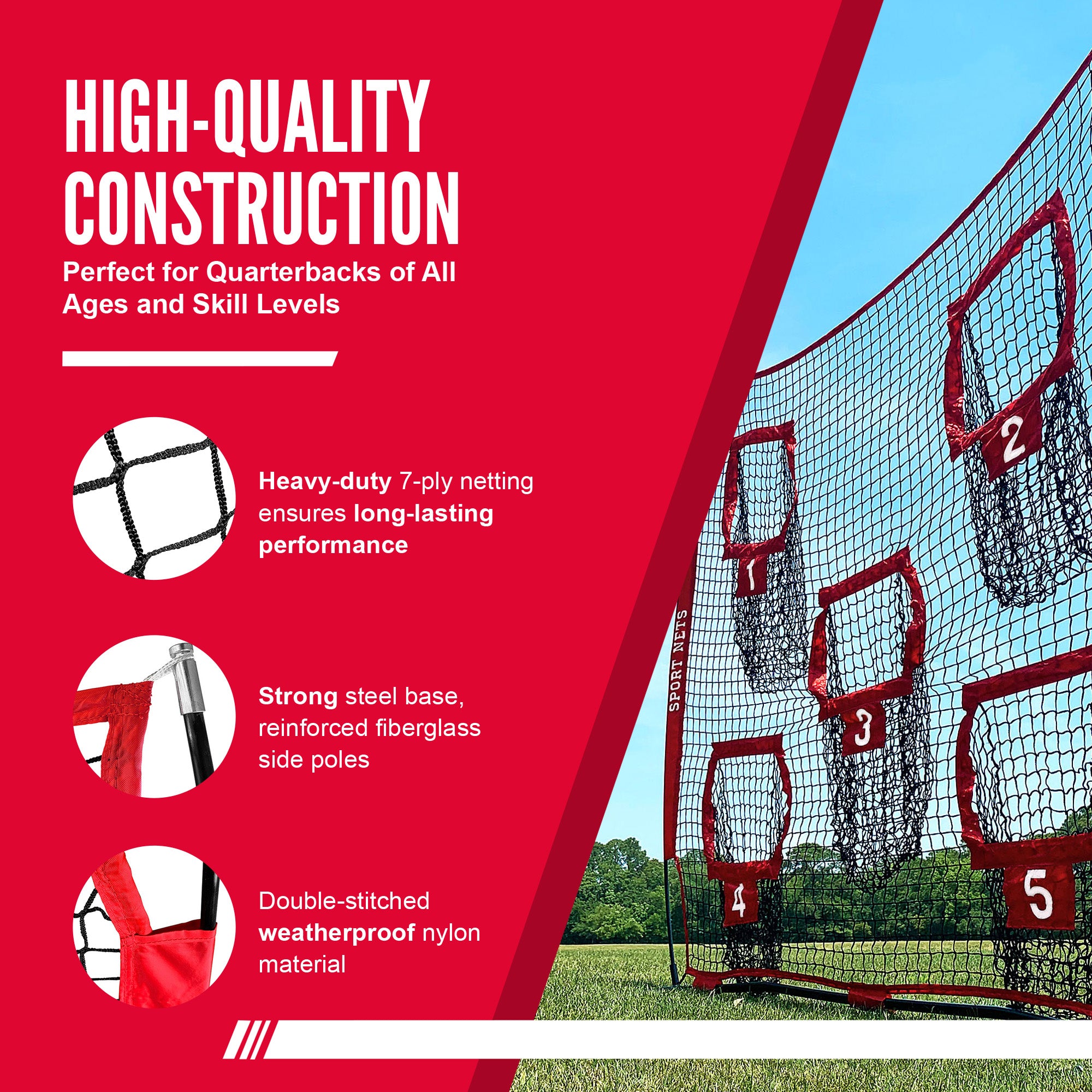 Hit Run Steal Football Throwing Net w/Pockets for Quarterback Training(Open Box) - VMInnovations