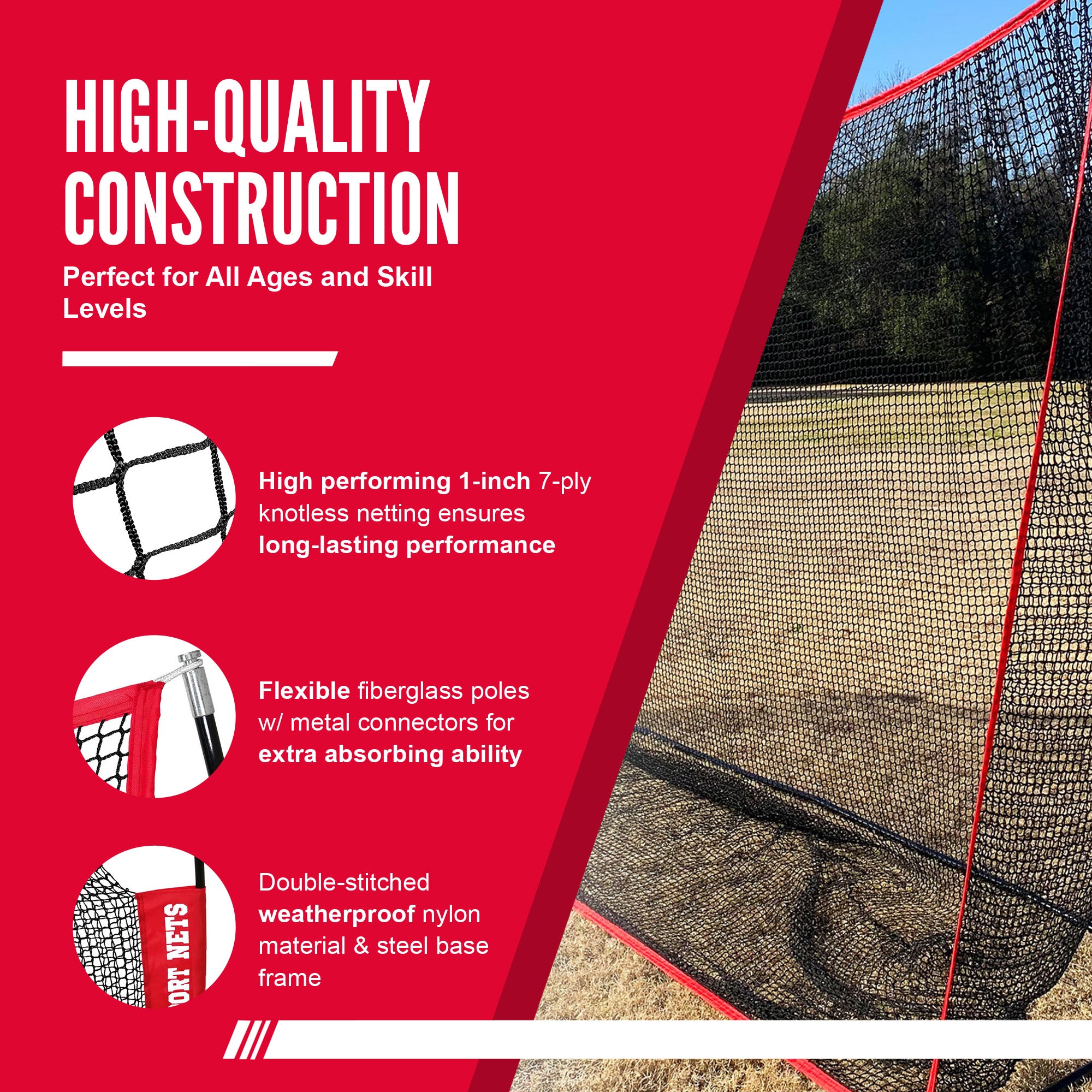Hit Run Steal 10x7ft Golf Hitting Net for Indoor/Outdoor Use,Red/Black(Open Box) - VMInnovations