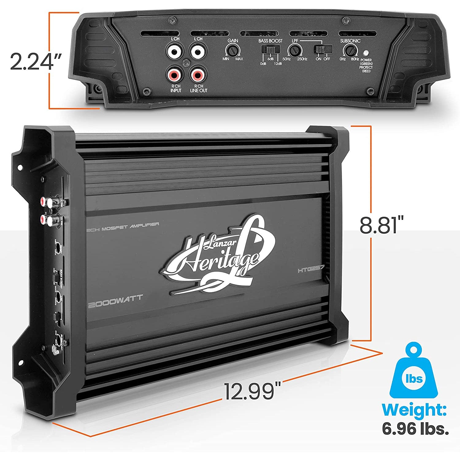 LANZAR HTG257 2000W Bridgeable 2 Channel MOSFET Car Audio Amplifier Power Amp