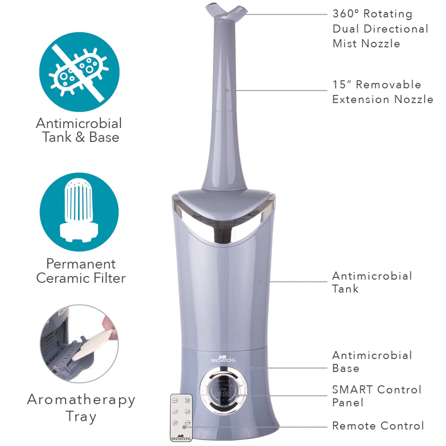 Air Innovations 1.7 Gal Cool Mist Humidifier w/ Aromatherapy Refill, Eucalyptus