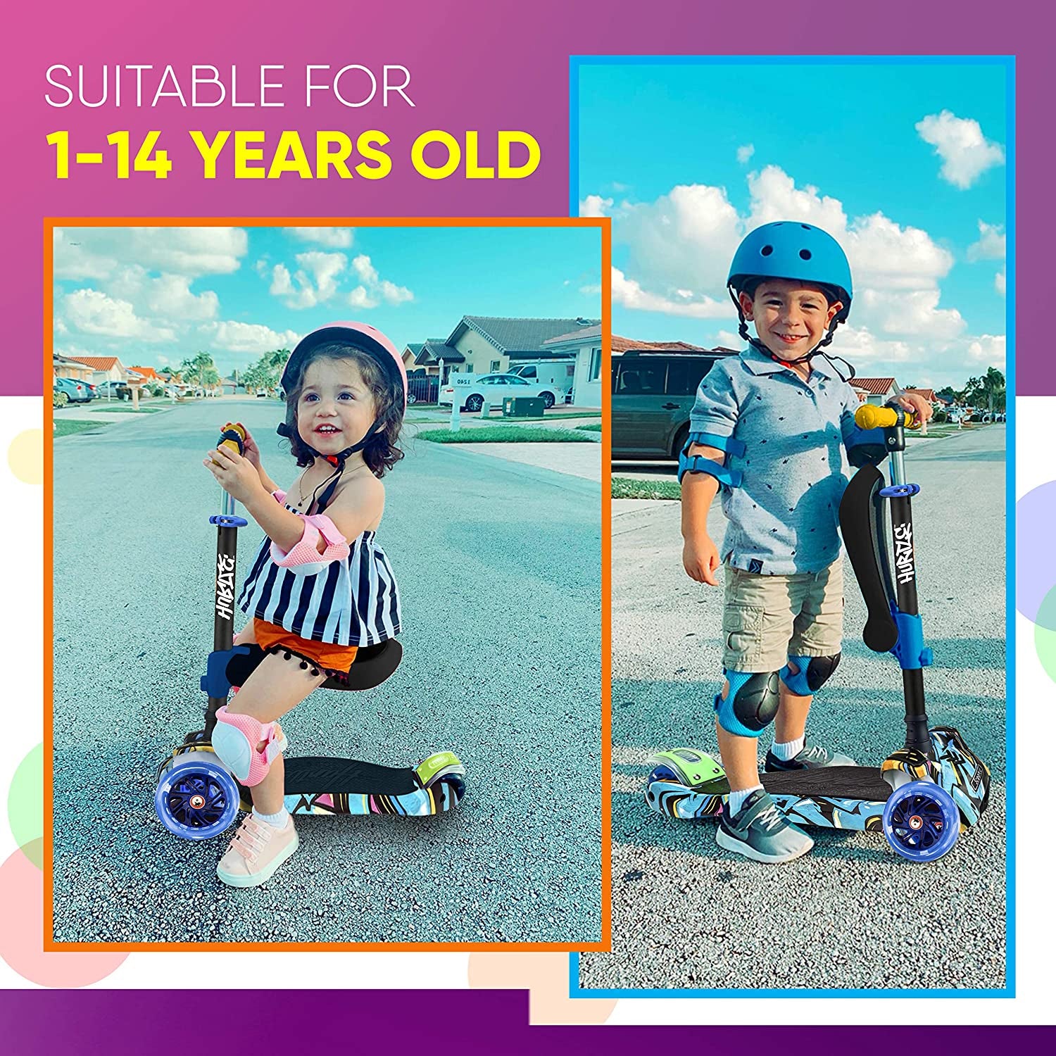 Hurtle ScootKid 3 Wheel Toddler Toy Scooter w/ LED Wheel Lights, Graffiti - VMInnovations