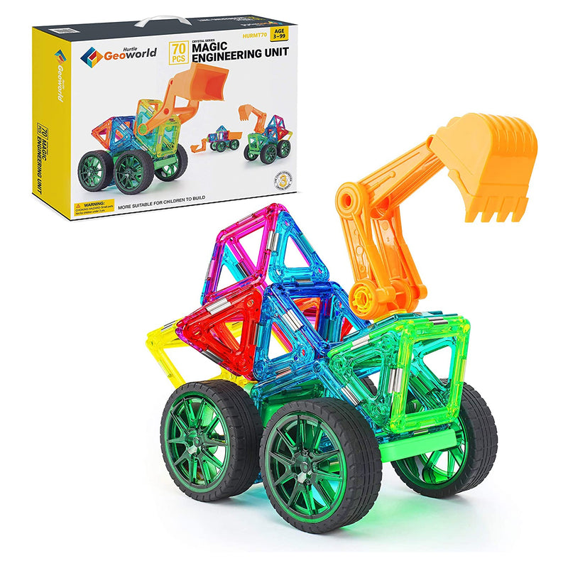 Hurtle 70 Piece Kids Deluxe Engineering Magnetic Building Blocks Kit (4 Pack)