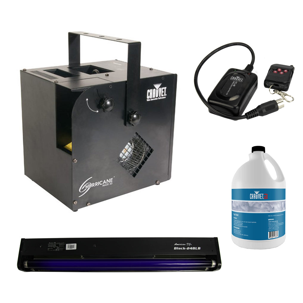 Chauvet Hurricane Haze 2D Fog Machine, Black Light, Fog Juice, & Wireless Remote - VMInnovations
